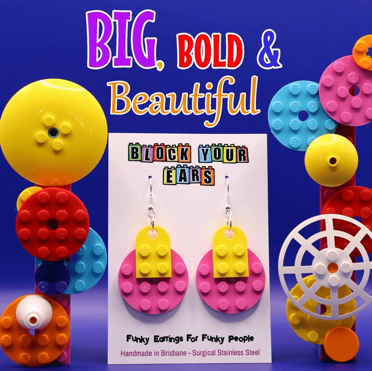 Big,Bold & Beautiful - LEGO earrings - Collection - Colourful statement earrings - Block Your Ears