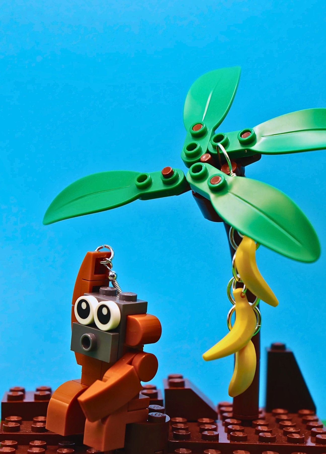 Banana Bandit - Ape Earrings - Monkey and Tree - Brown - Yellow - 1866 x 2592