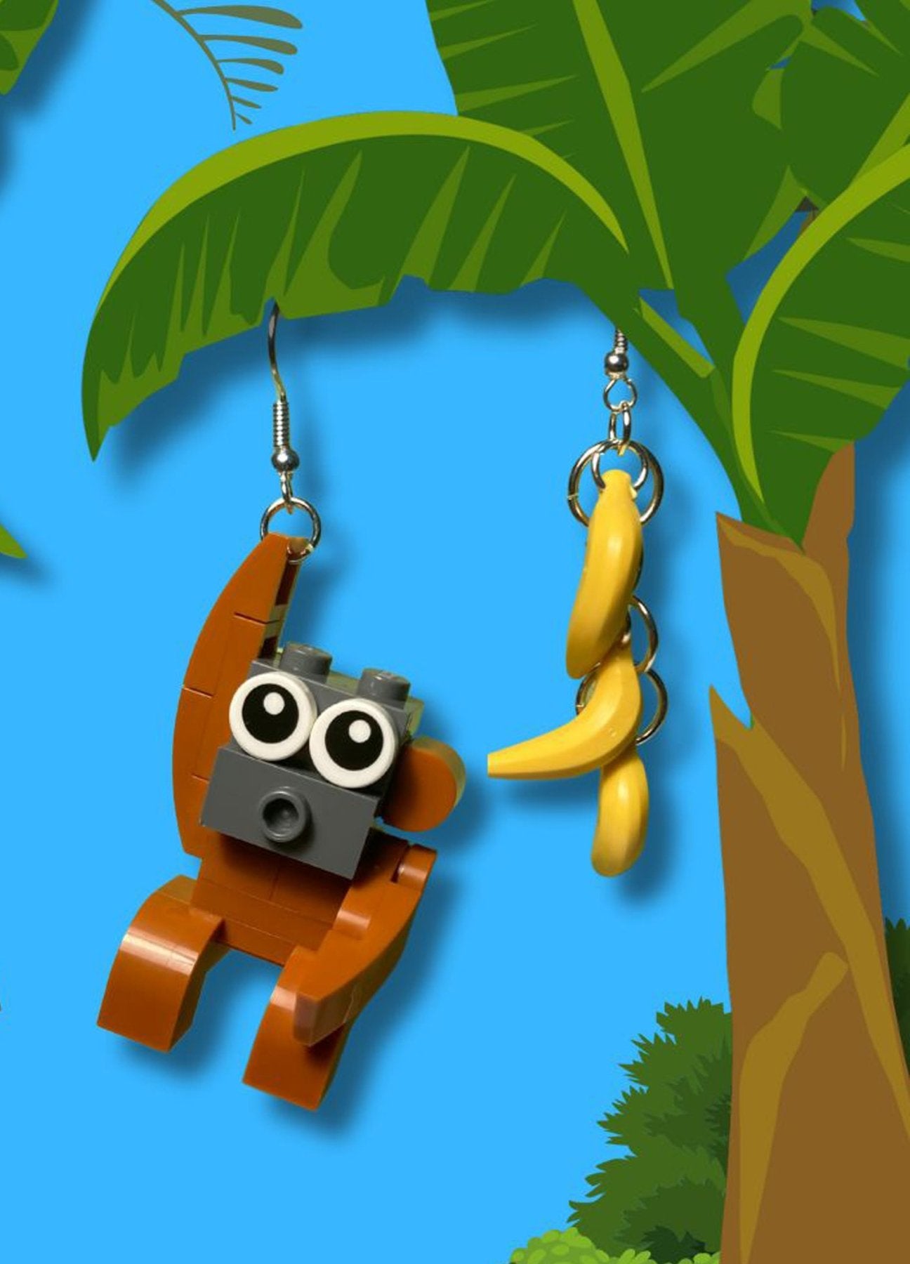 Banana Bandit - Monkey Earring - Swinging - Quirky Lego Dangle - 1866 x 2025