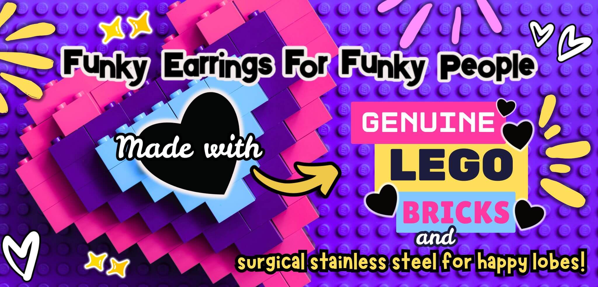 Funky Earrings made with Genuine LEGO Bricks