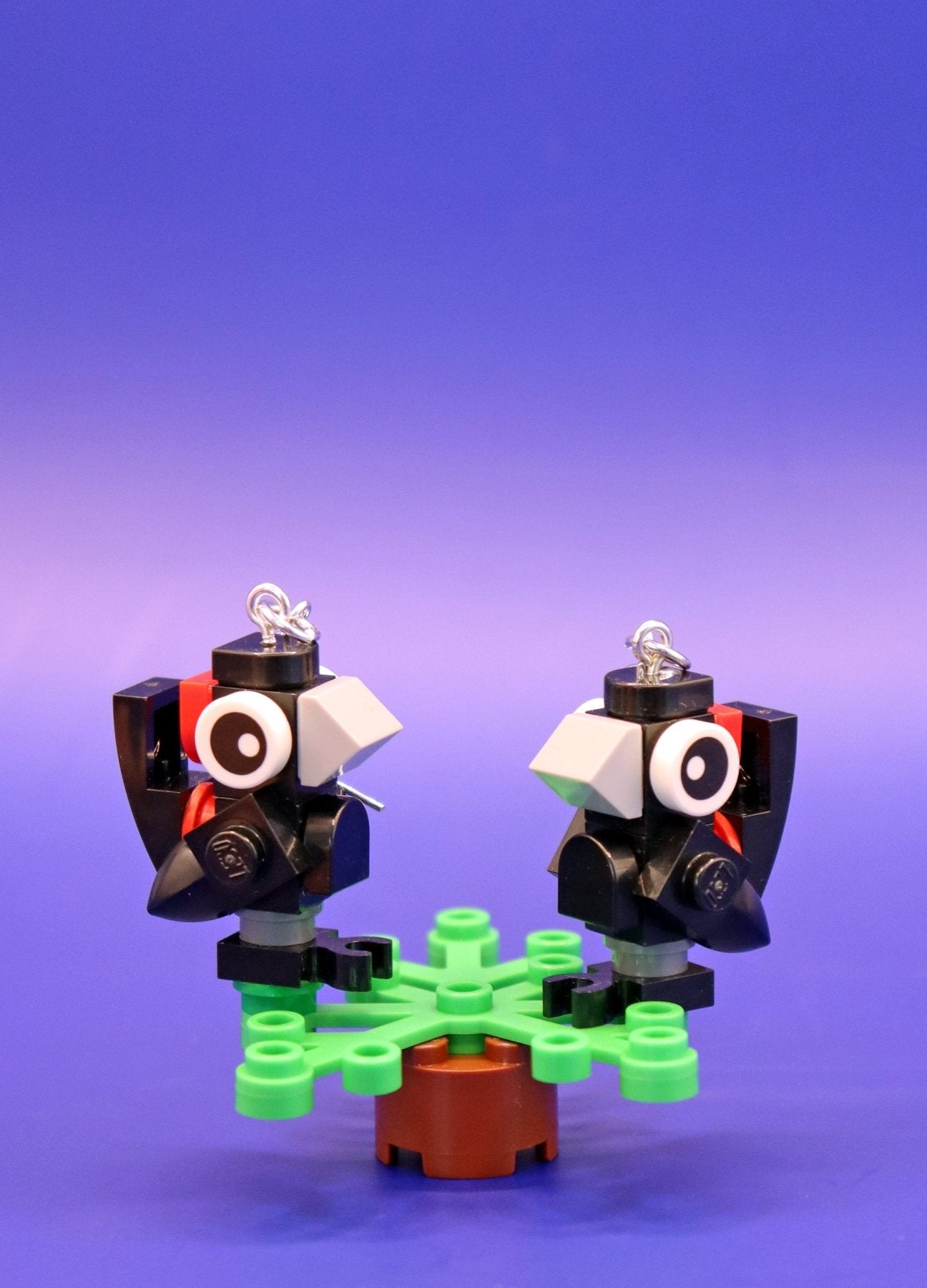 Red-Backed Fairy-Wrens - Aussie Bird earrings handmade with LEGO-Novelty earrings on cute LEGO bush