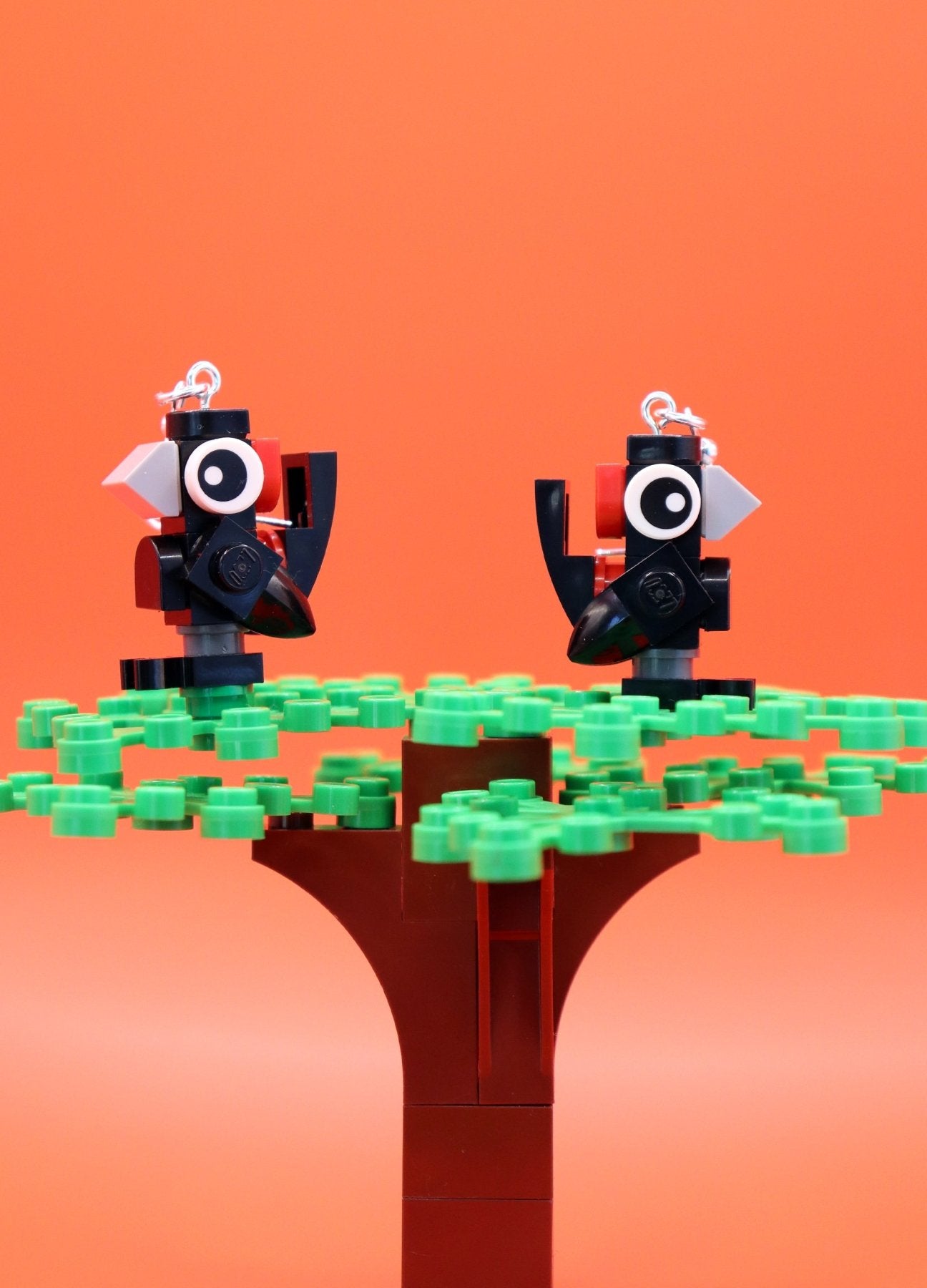 Red-Backed Fairy-Wrens - Aussie Bird earrings handmade with LEGO-Novelty earrings on LEGO tree - Sunset
