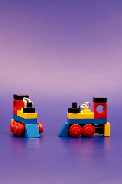 LEGO Train Earrings - Blue-Yellow-Red-Black - Mini - Block Your Ears