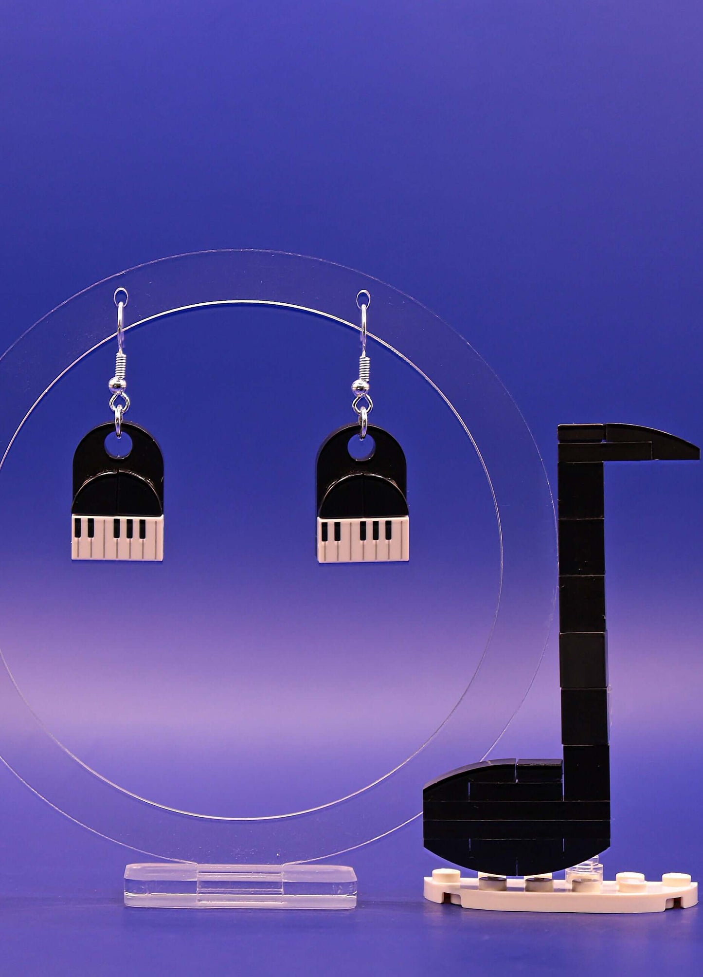 Handmade music piano dangle earrings - Hanging from arch with large music note
