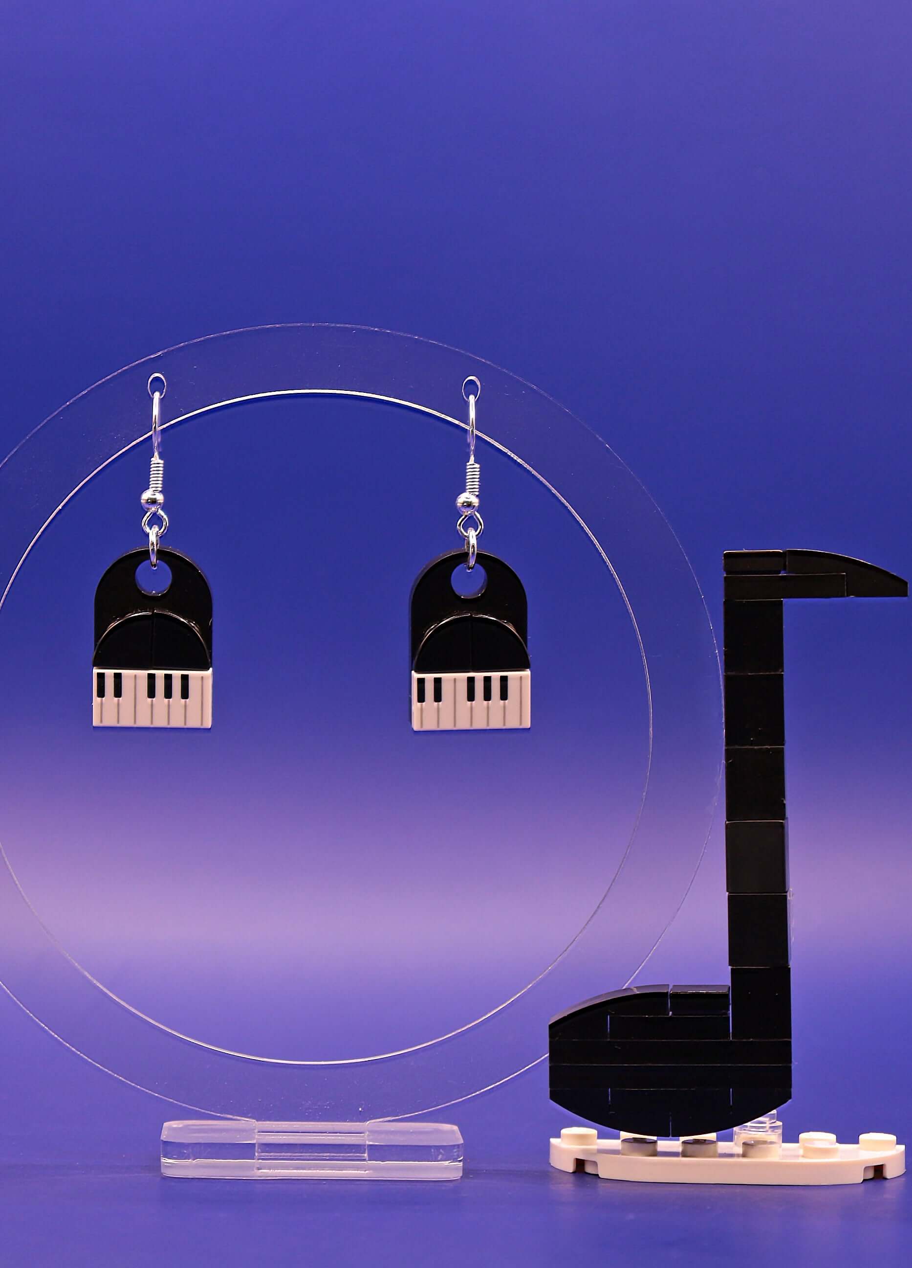 Handmade music piano dangle earrings - Hanging from arch with large music note